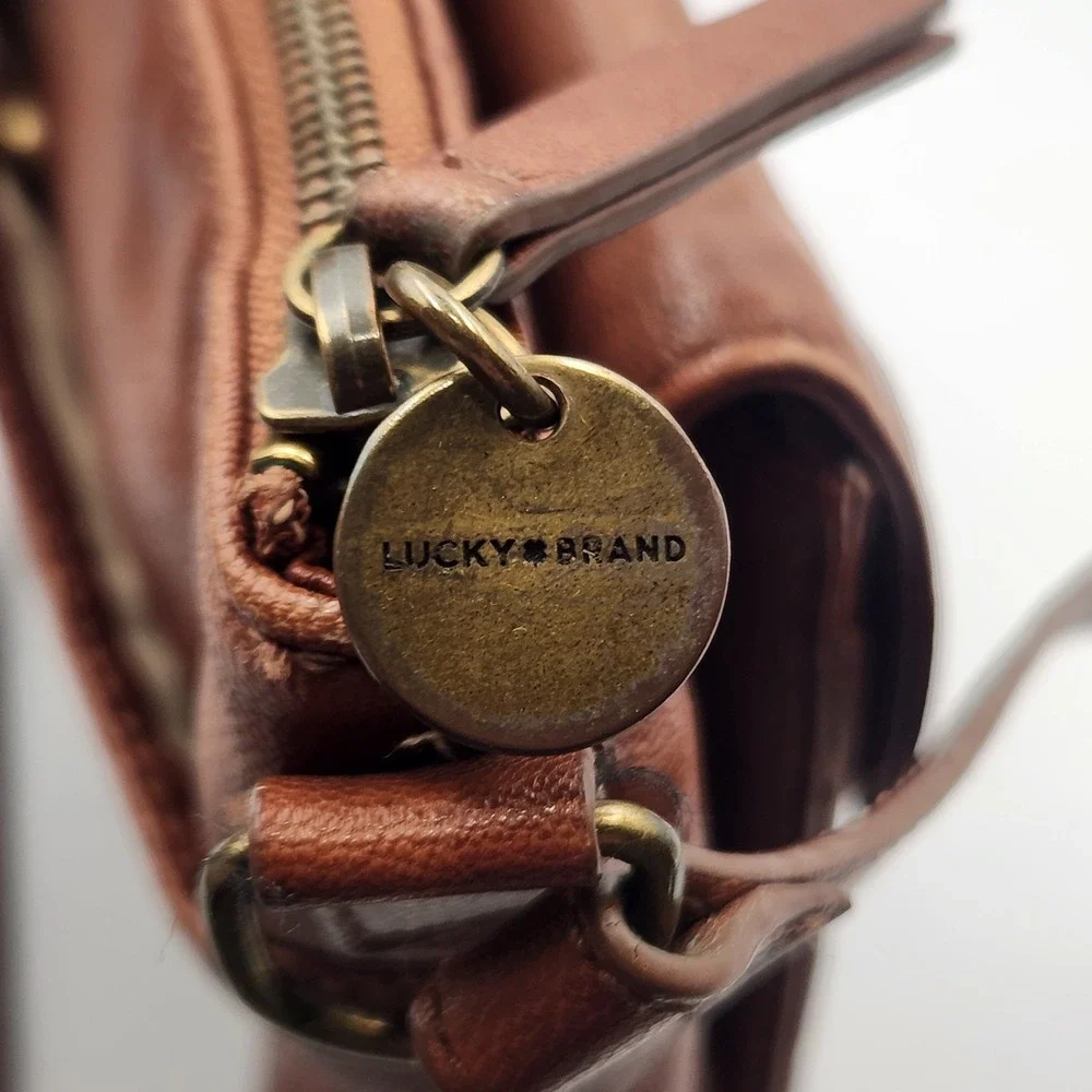 Lucky Brand Leather Crossbody Bag Brown Tan Adjustable Strap Made‎ in India